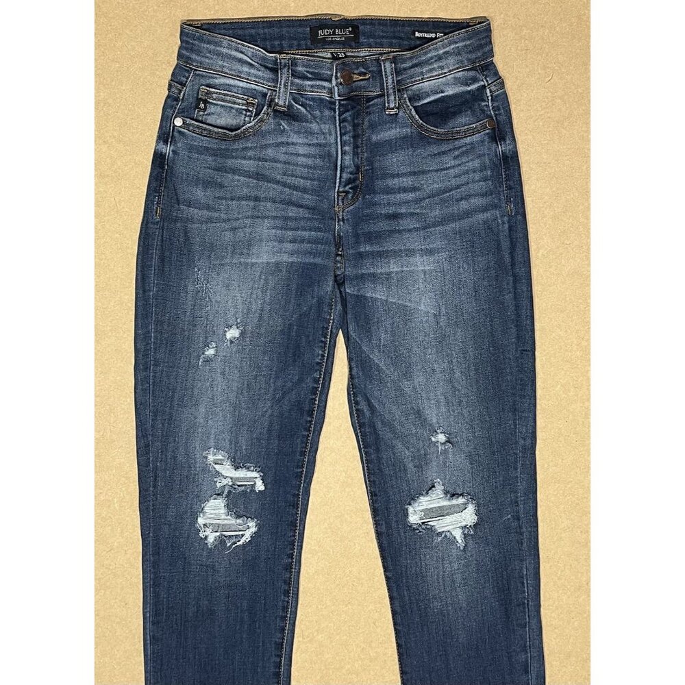 Judy Blue Women 1/25 Boyfriend Jeans Blue Relaxed Distressed Stretch Zipper - Picture 12 of 13